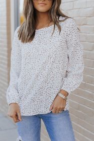 White Cheetah Print Lantern Sleeve Crew Neck Blouse (size: (US 4-6)S)