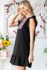 Black Pom Pom A Line Ruffled Sleeveless Short Dress