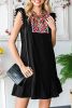 Black Pom Pom A Line Ruffled Sleeveless Short Dress