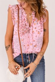 Pink Boho Floral Frill Trim Sleeveless Shirt (size: (US 8-10)M)