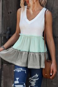 Colorblock Tiered Ruffle Babydoll V Neck Sleeveless Shirt (size: (US 4-6)S)