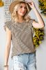 Khaki Striped Print Ruffle Casual Summer Top