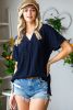 Blue Casual Plaid Print Back Pleated Side Split Blouse
