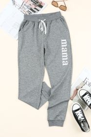 Grey Mama Letter Print Drawstring High Waisted Jogger Pants (size: (US 4-6)S)