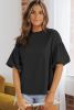 Black Solid Color Basic Bubble Sleeve Plain Blouse