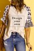 Blank T Shirt - Blush Pink and Cheetah Print Ruffle Short Sleeve V Neck T Shirt Customized
