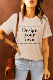 Blank T Shirt - Khaki Solid Color Crew Neck Tee Customized (size: (US 8-10)M)