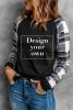 Blank Sweatshirt - Monochrome Plaid Long Sleeves Black Pullover Top Customized