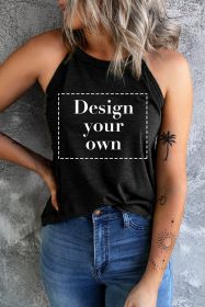 Blank Tank Top - Black Casual Solid Color Crew Neck Tank Top Customized (size: (US 8-10)M)