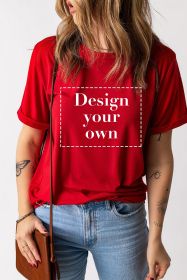 Blank T Shirt - Red Solid Color Basic Crew Neck Tee Customized (size: (US 8-10)M)