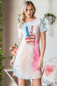 Multicolor Victory American Flag Print Tie Dye T Shirt Dress (size: (US 16-18)XL)