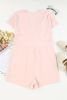 Pink Deep V Neck Buttoned High Waist Romper