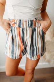 Stripe Vintage Washed Elastic Waist Shorts (size: (US 44)XL)
