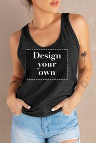 Blank Tank Top - Black Basic Scoop Neck Solid Tank Top Customized (size: (US 12-14)L)