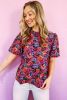 Multicolor Floral Print Round Neck Puff Sleeve Blouse