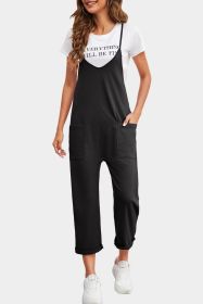 Black Pocketed Adjustable Spaghetti Strap Straight Leg Jumpsuit (size: (US 16-18)XL)