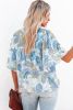 Light Blue Paisley Print Flounce Sleeves Loose Blouse