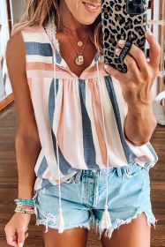 Multicolor Striped Print Split V Neck Sleeveless Shirt (size: (US 16-18)XL)