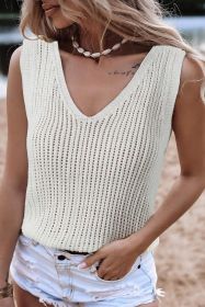 White Hollowed Knit V Neck Tank Top (size: (US 16-18)XL)