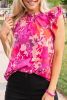 Rose Floral Flutter Sleeveless Frilled Neck Blouse