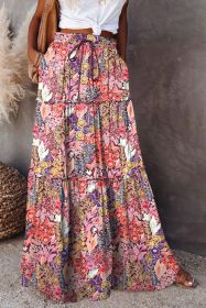 Multicolor Boho Floral Print High Waist Maxi Skirt (size: (US 16-18)XL)
