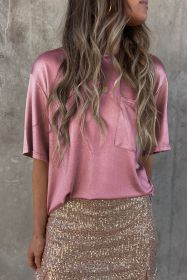 Pink Solid Chest Pocket Loose Fit T Shirt (size: (US 16-18)XL)