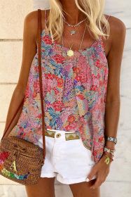 Multicolor Floral Print Spaghetti Straps Sleeveless Top (size: (US 16-18)XL)