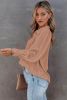 Khaki Solid Color Casual Button Up Puff Sleeve Pleated Shirt