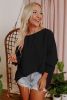 Black Plain Batwing Sleeve Business Casual Blouse
