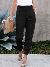 Black Casual Pocketed Tapered Elastic Waist Joggers (size: (US 16-18)XL)