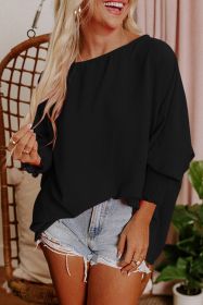 Black Plain Batwing Sleeve Business Casual Blouse (size: (US 4-6)S)