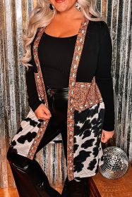 Black Paisley & Animal Print Fall Long Cardigan (size: (US 8-10)M)