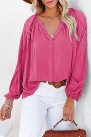 Rosy Casual Plicated Detail V Neck Blouse (size: (US 16-18)XL)