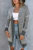 Grey Plaid Contrast Trim Casual Knit Cardigan