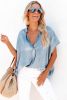 Sky Blue Split V Neck Loose Denim Blouse