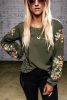 Olive Green Flower Embroidered Long Sleeve Blouse