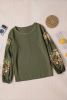 Olive Green Flower Embroidered Long Sleeve Blouse