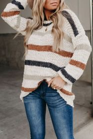 Multicolor Stripes Print Popcorn Drop Shoulder Pullover Sweater (size: (US 16-18)XL)