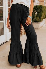 Black Plain Cotton Tiered Ruffle Flare High Waisted Pants (size: (US 16-18)XL)