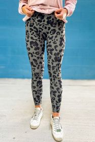 Grey Leopard Print Casual High Waist Leggings (size: (US 44)XL)