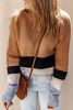 Brown Casual Striped Colorblock Ribbed Knit Sweater