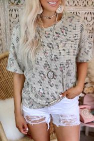 Leopard Textured Drop Shoulder Short Sleeve T-Shirt with Patch Pocket (size: (US 4-6)S)
