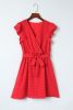 Red Polka Dot V Neck Ruffle Shoulder Short Dress