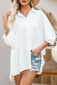 White Plain 3/4 Batwing Sleeve Oversize Button Up Blouse (size: (US 8-10)M)