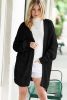 Black Casual Hollowed Knit Dolman Sleeve Cardigan