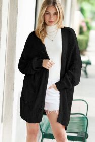 Black Casual Hollowed Knit Dolman Sleeve Cardigan (size: (US 8-10)M)
