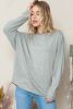 Grey Plain Solid Color Casual Seam Long Sleeve Top