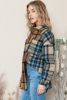 Brown & Blue Plaid Print Pockets Buttons Up Shacket