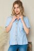 Sky Blue Acid Wash Waffle Knit Short Sleeve Buttoned Blouse