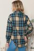 Brown & Blue Plaid Print Pockets Buttons Up Shacket